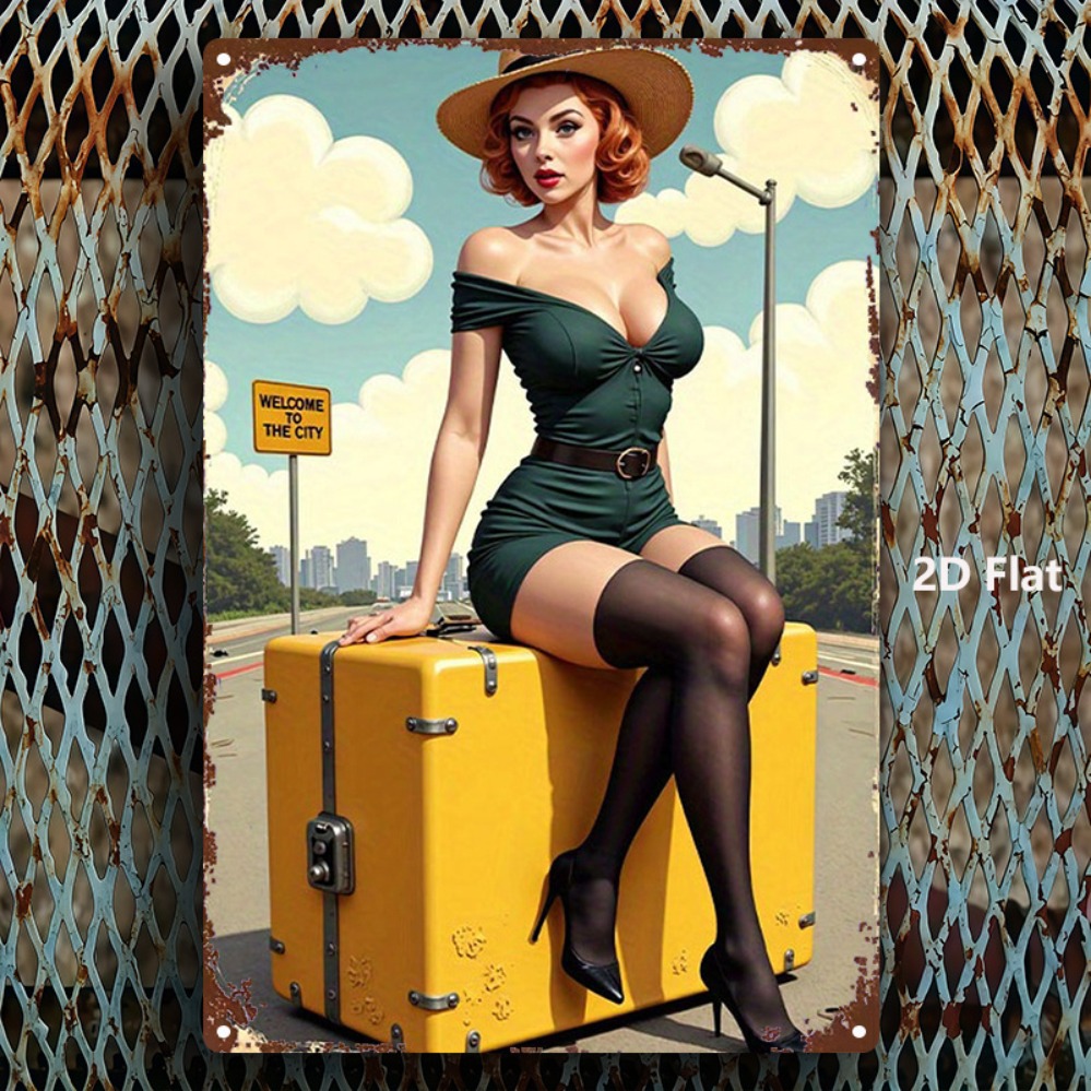 Kitchen Appliances Vintage - Vintage Beauty with Suitcase Metal Sign