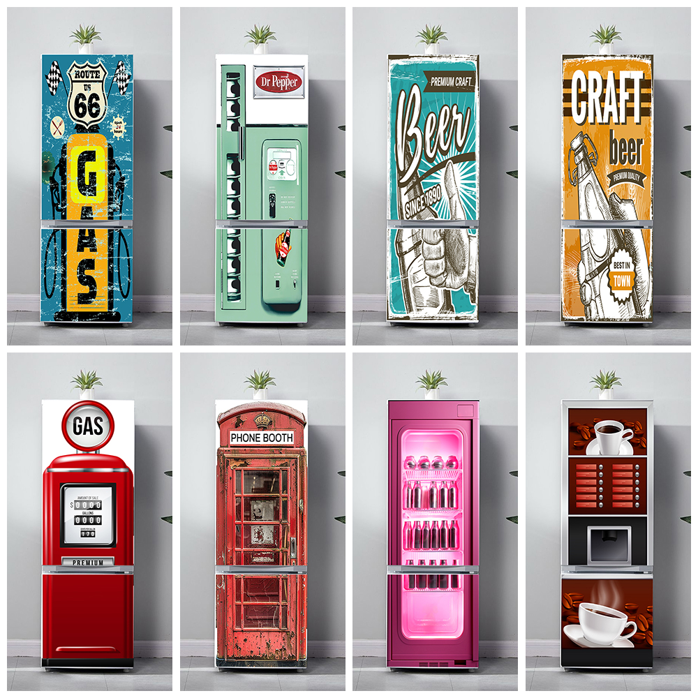 Kitchen Appliances Vintage - Retro Phone Booth Printed Refrigerator Door