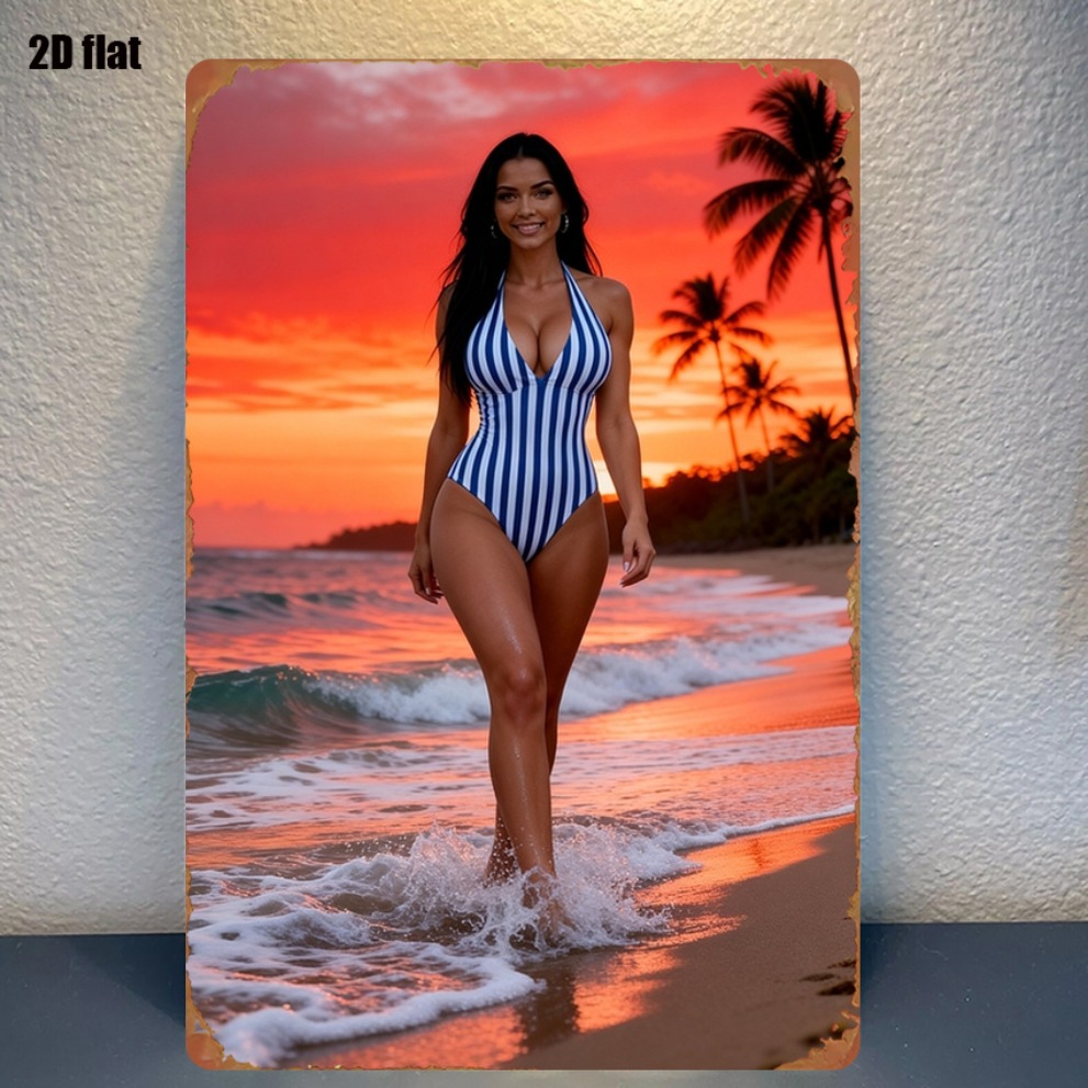 Kitchen Appliances Vintage - Retro Sunset Beach Girl Metal Sign
